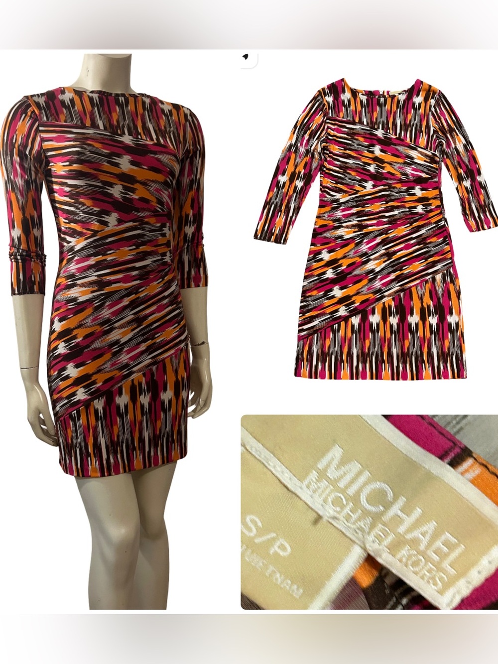 Michael Kors Pink Orange Black Ikat-Print Dress